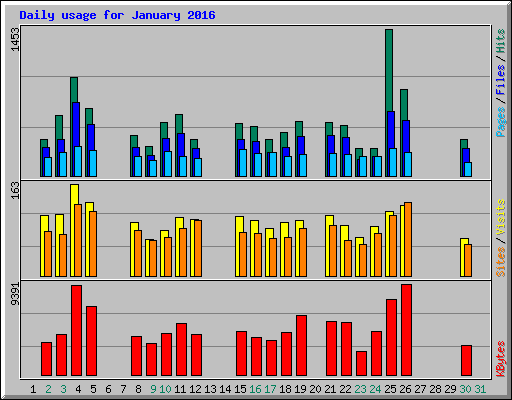 Daily usage for January 2016